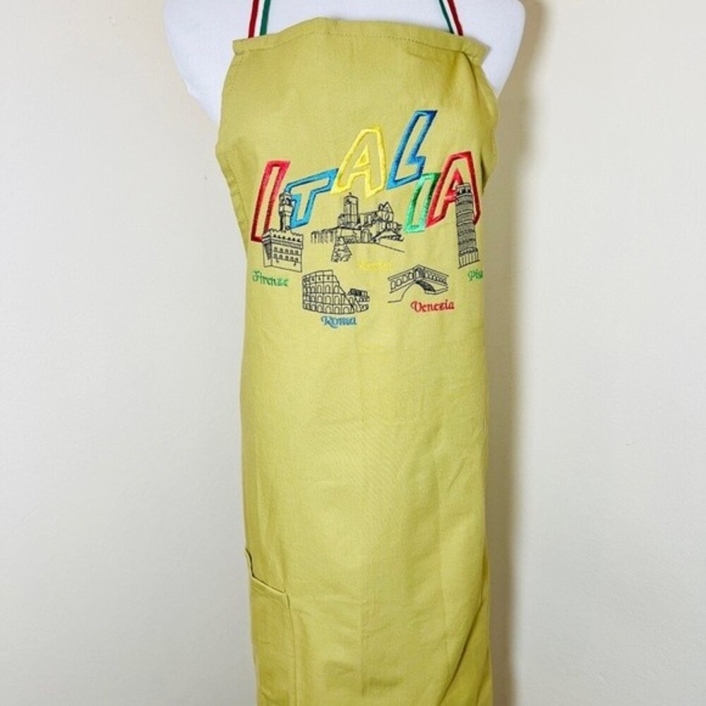 Italy Italia Embroidered Long Apron with Pocket